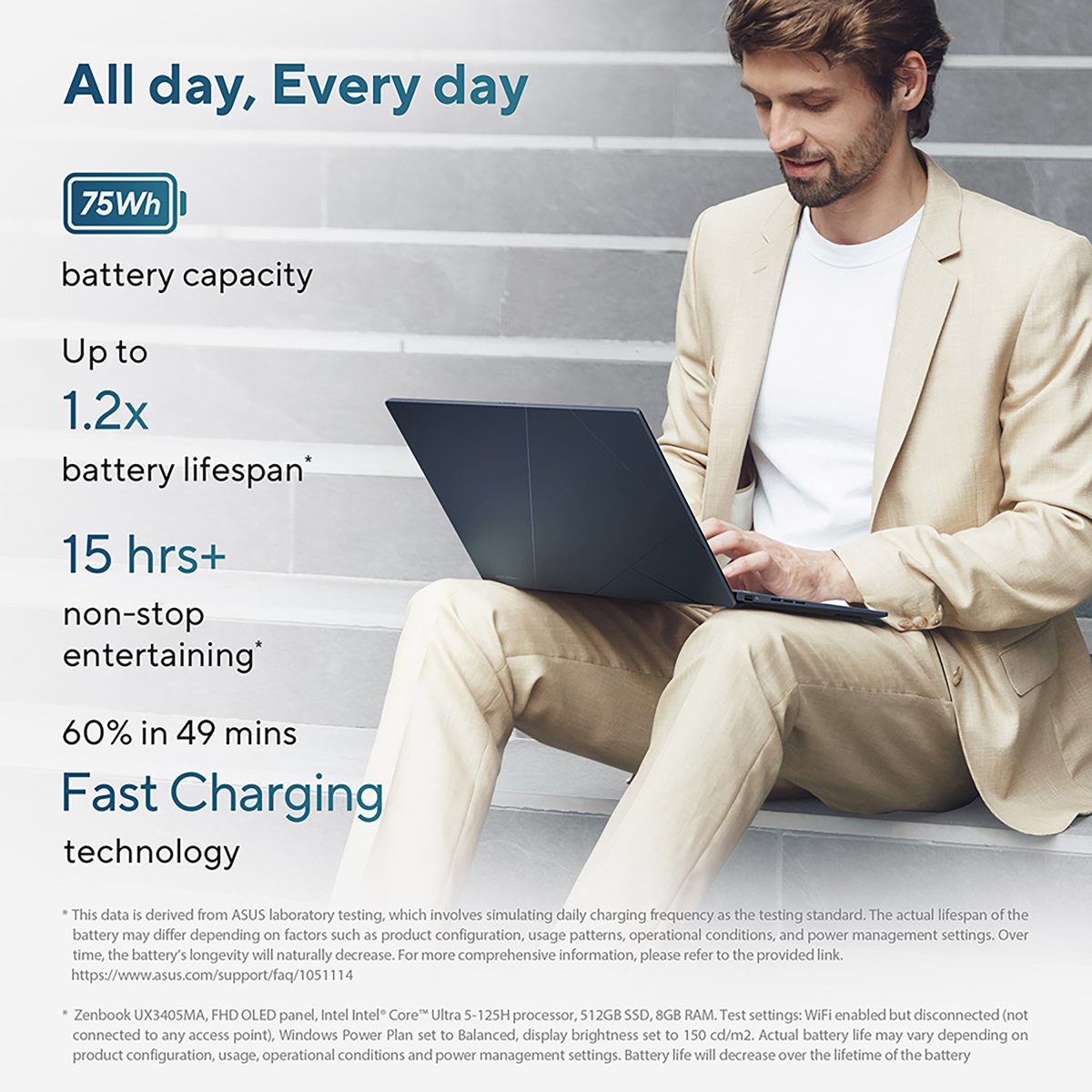 ASUS Zenbook 14 OLED UX3405CA-QL241W Intel Core Ultra 5 225H Laptop 35.6 cm (14") Touchscreen WUXGA 16 GB LPDDR5x-SDRAM 512 GB SSD Wi-Fi 7 (802.11be) Windows 11 Home Blue - Image 8
