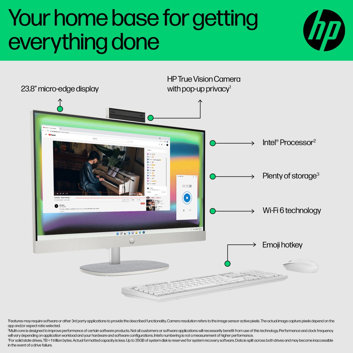 HP 24 -cr0047na PC Intel® Core™ i5 i5-1335U 60.5 cm (23.8") 1920 x 1080 pixels All-in-One PC 8 GB DDR4-SDRAM 512 GB SSD Windows 11 Home Wi-Fi 6 (802.11ax) White - Image 6
